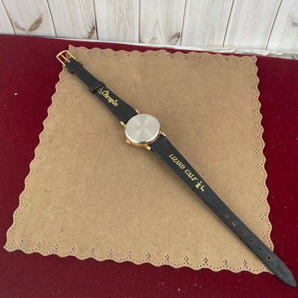 Vintage Xanadu Moon Phase Gold Tone Watch Black Lizard  8 inch Strap - Picture 7 of 8